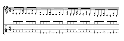 タブ譜パワーコードストロークとミュート混在