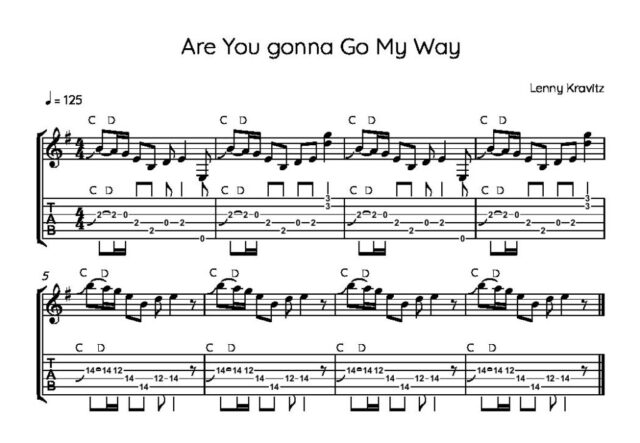 Lenny Kravitzの「Are You Gonna Go My Way」イントロ楽譜